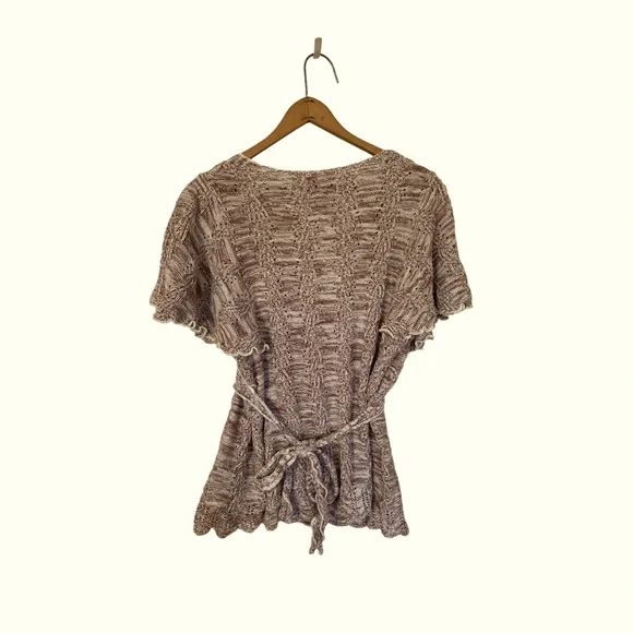 Grace Elements Laguna Ivory tan cotton knit scallop hem sweater top sz s - Picture 8 of 12